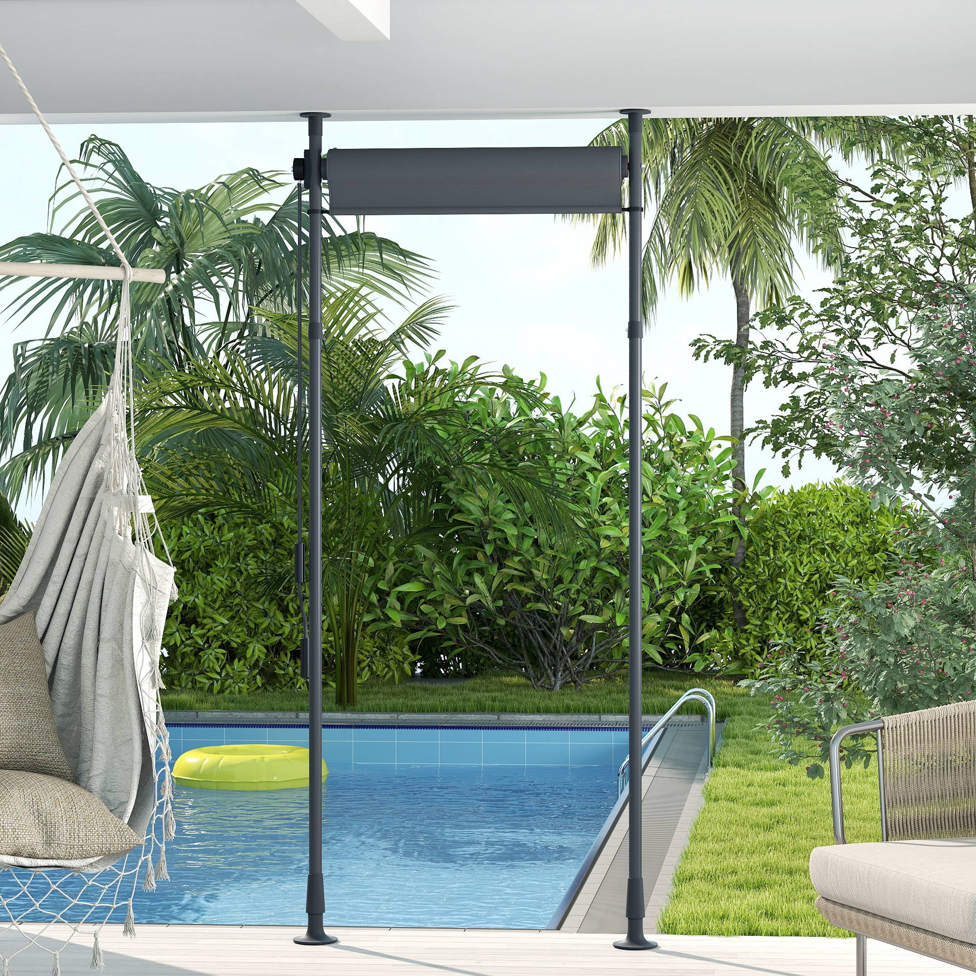 ComfortXL - Store banne autoportant aluminium gris foncé 120 x 220-310 cm terrasse jardin réglable sans perçage manuel - Image 9