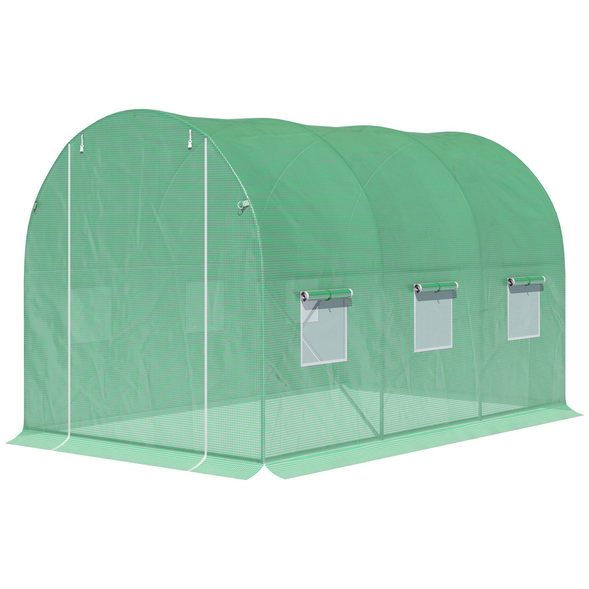 Serre de Jardin Tunnel Surface Sol 6 m² 3L x 2l x 2H m châssis Tubulaire renforcé Porte zippée 6 fenêtres enroulables Vert - Image 2