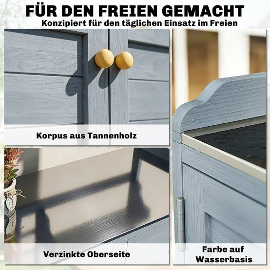 ComfortXL - Table de rempotage en bois de sapin 104 x 44 x 140 cm gris clair avec plateau galvanisé et rangements - Image 6