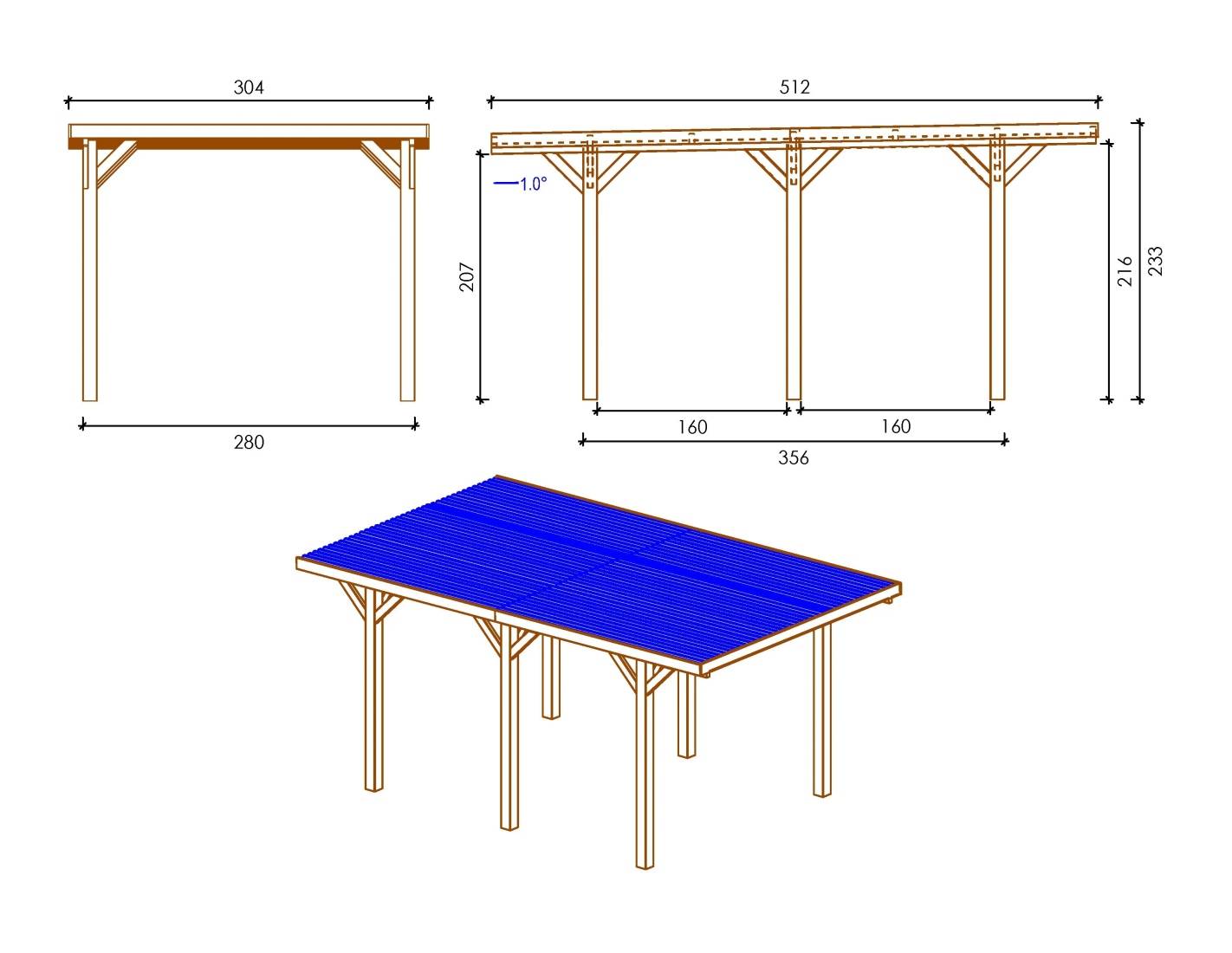 Altanka - Carport, abri de voiture  3.04x5.12 m - 15.56 m2 - couverture PVC  - CAR10PVCTR - ALTANKA - Image 2