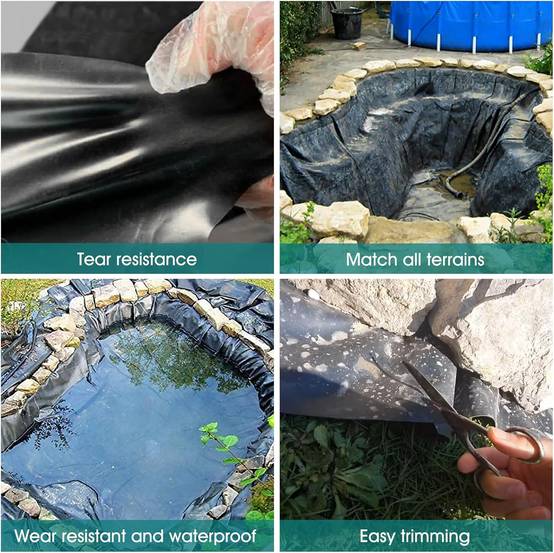 Bâche pour bassin à poissons, bâche pour piscine, bâche préfabriquée, adaptée aux étangs, au jardinage, 1,2 m x 2,1 m x 0,2 mm, noire-Lytech - Image 4