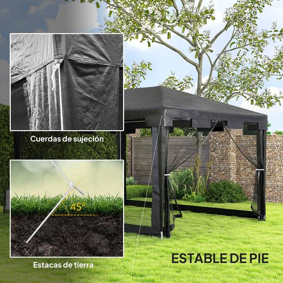 ComfortXL - Tonnelle de Jardin 4x3m avec Moustiquaires Intégrées Toit Anti-Pluie Gris Foncé - ComfortXL Outdoor Living - Image 8