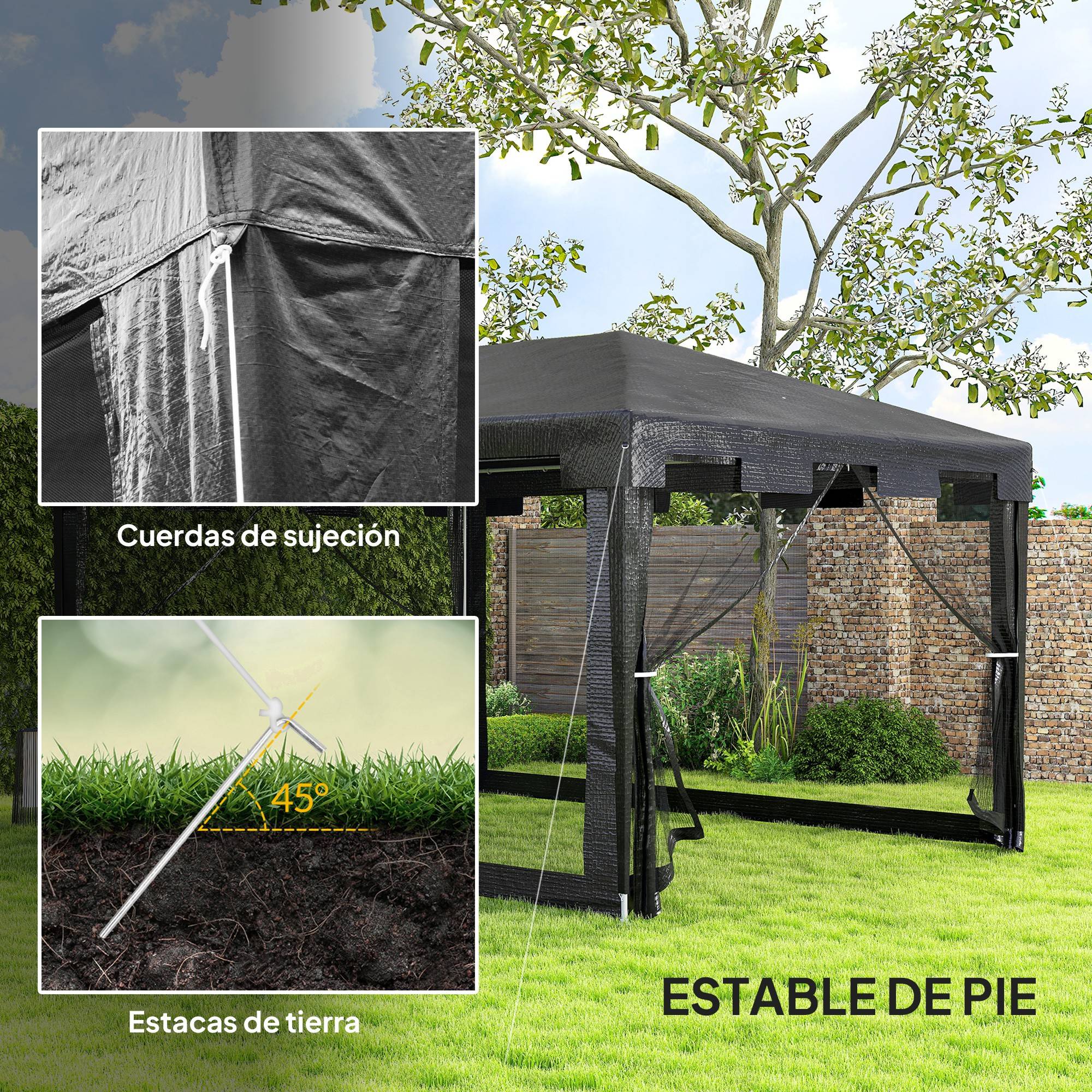 ComfortXL - Tonnelle de Jardin 4x3m avec Moustiquaires Intégrées Toit Anti-Pluie Gris Foncé - ComfortXL Outdoor Living - Image 8