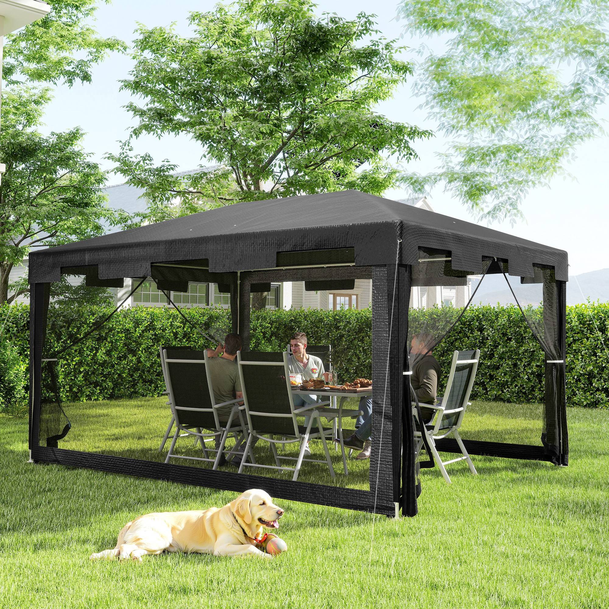 ComfortXL - Tonnelle de Jardin 4x3m avec Moustiquaires Intégrées Toit Anti-Pluie Gris Foncé - ComfortXL Outdoor Living - Image 3