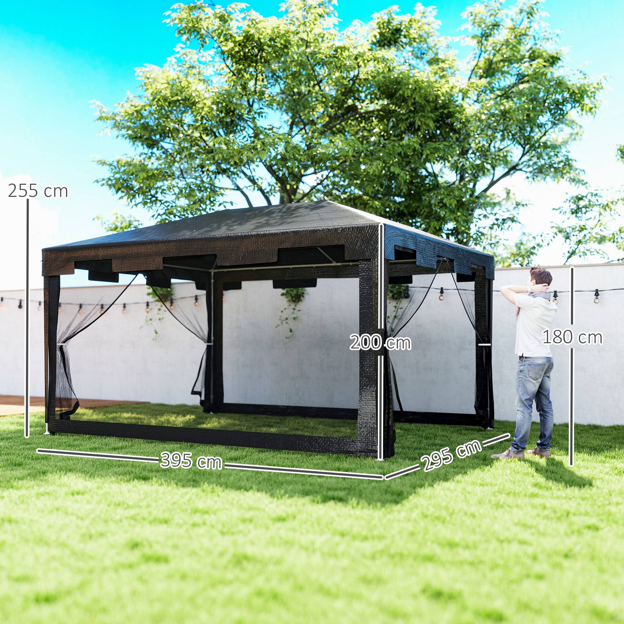 ComfortXL - Tonnelle de Jardin 4x3m avec Moustiquaires Intégrées Toit Anti-Pluie Gris Foncé - ComfortXL Outdoor Living - Image 5