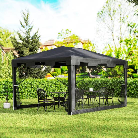 ComfortXL - Tonnelle de Jardin 4x3m avec Moustiquaires Intégrées Toit Anti-Pluie Gris Foncé - ComfortXL Outdoor Living - Image 4