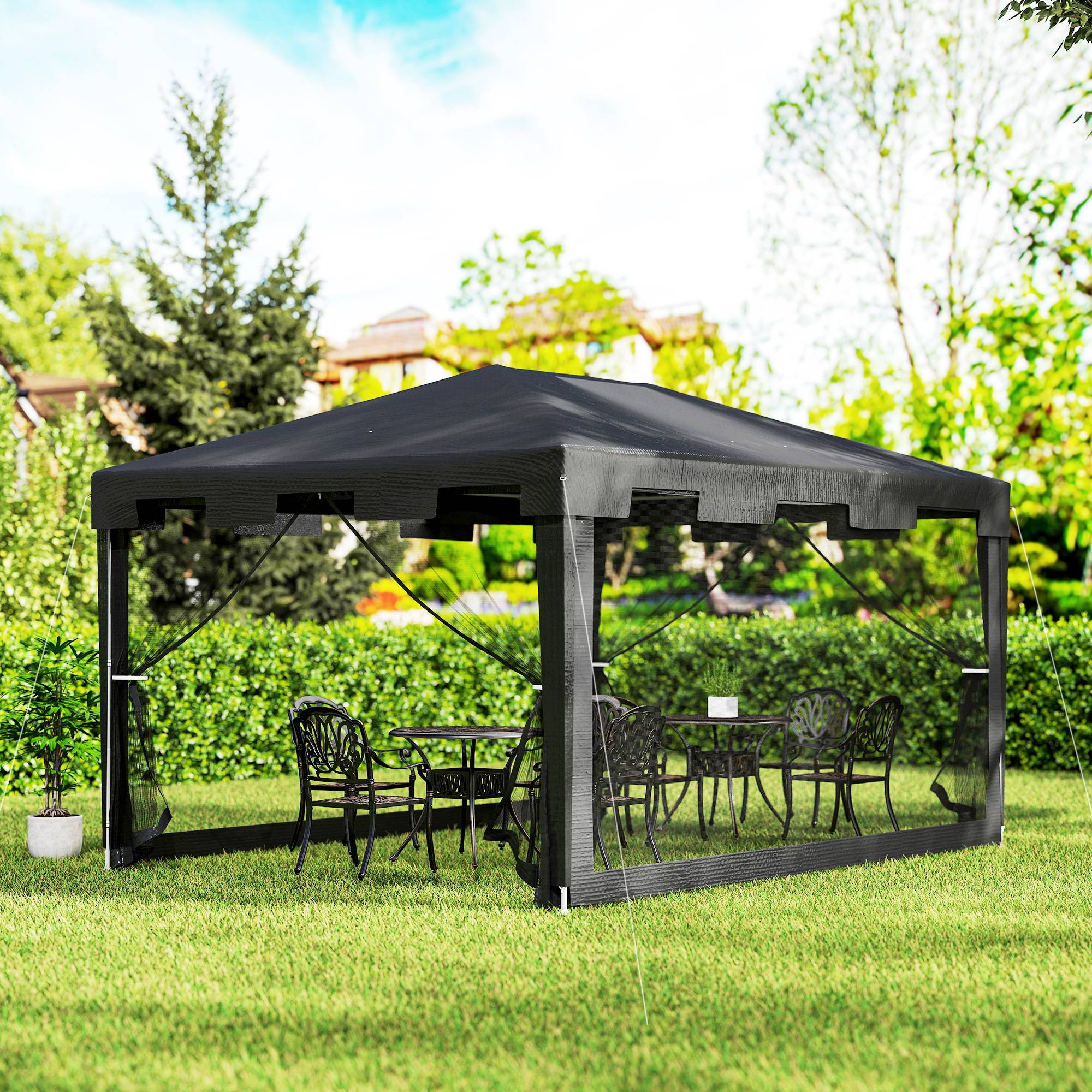 ComfortXL - Tonnelle de Jardin 4x3m avec Moustiquaires Intégrées Toit Anti-Pluie Gris Foncé - ComfortXL Outdoor Living - Image 4