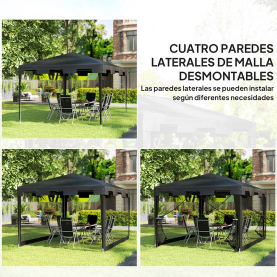 ComfortXL - Tonnelle de Jardin 4x3m avec Moustiquaires Intégrées Toit Anti-Pluie Gris Foncé - ComfortXL Outdoor Living - Image 6
