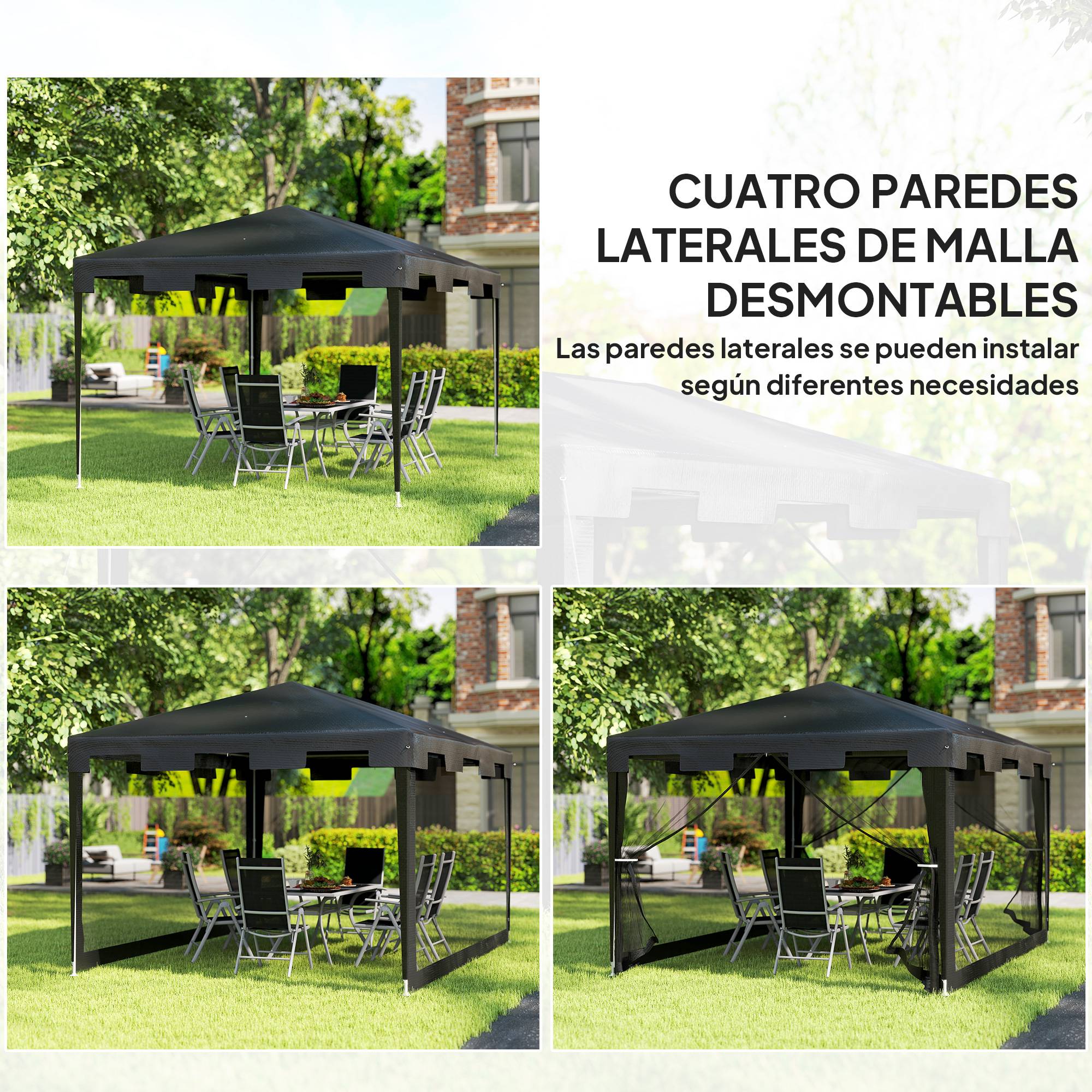 ComfortXL - Tonnelle de Jardin 4x3m avec Moustiquaires Intégrées Toit Anti-Pluie Gris Foncé - ComfortXL Outdoor Living - Image 6