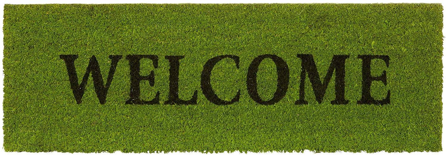 Helloshop26 - Paillasson long fibre de coco tapis de sol dessous caoutchouc antidérapant porte entrée jardin terrasse garage welcome 75 x 25 cm vert - Imagen 1