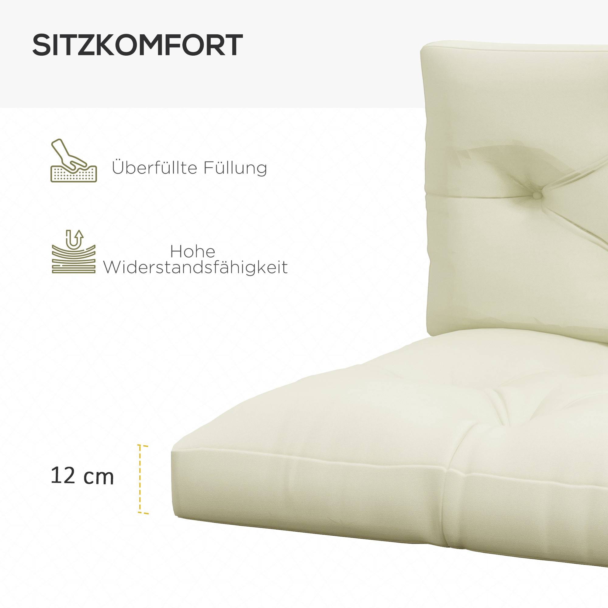 ComfortXL - Coussins palette polyester 2 pièces 120 x 80 x 12 cm blanc crème intérieur extérieur jardin confort épais - Image 5