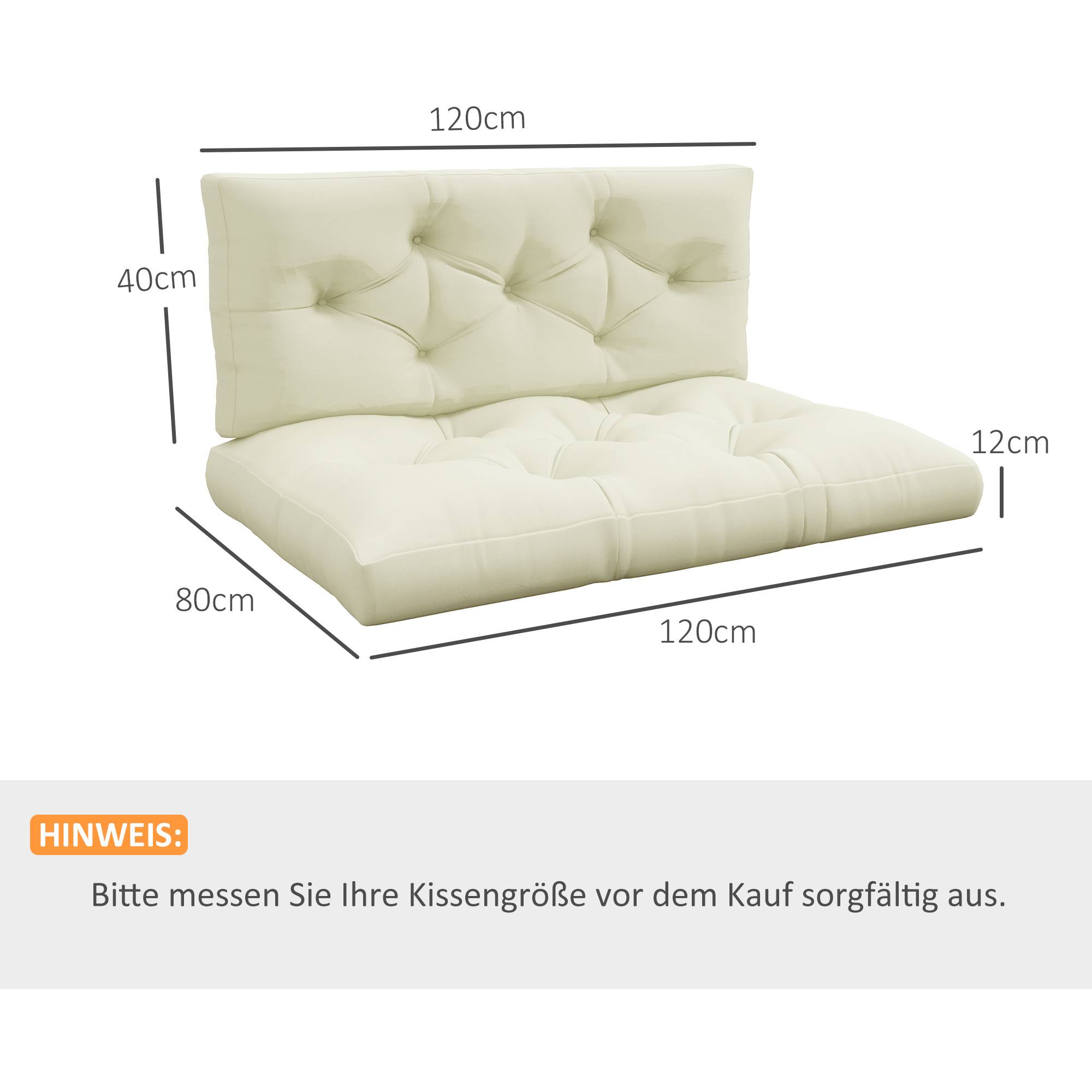 ComfortXL - Coussins palette polyester 2 pièces 120 x 80 x 12 cm blanc crème intérieur extérieur jardin confort épais - Image 3