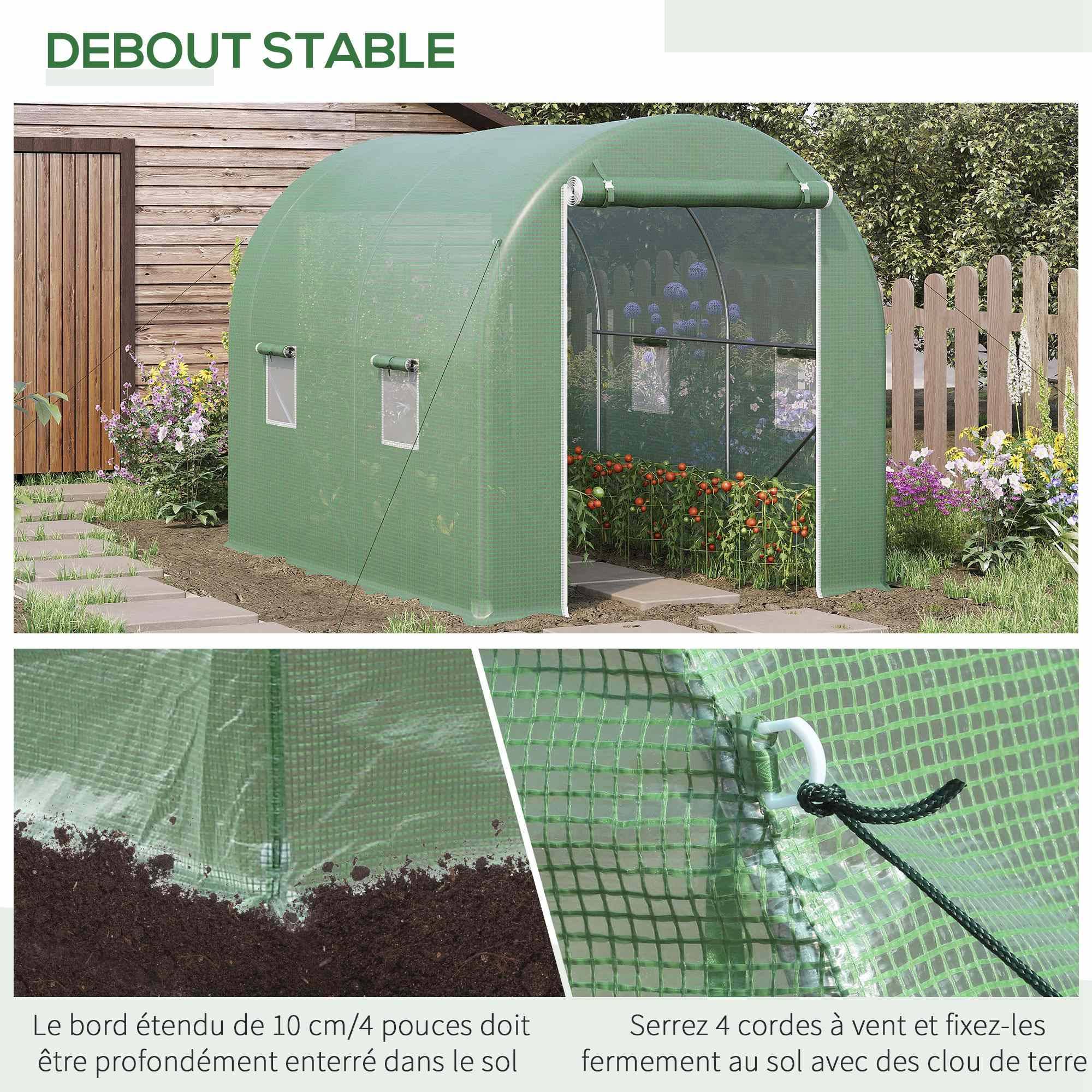 ComfortXL - Serre de Jardin Tunnel 6m² Acier galvanisé renforcé Porte zippée et 4 fenêtres 3x2x2,10m Vert - ComfortXL Outdoor Living - Image 7