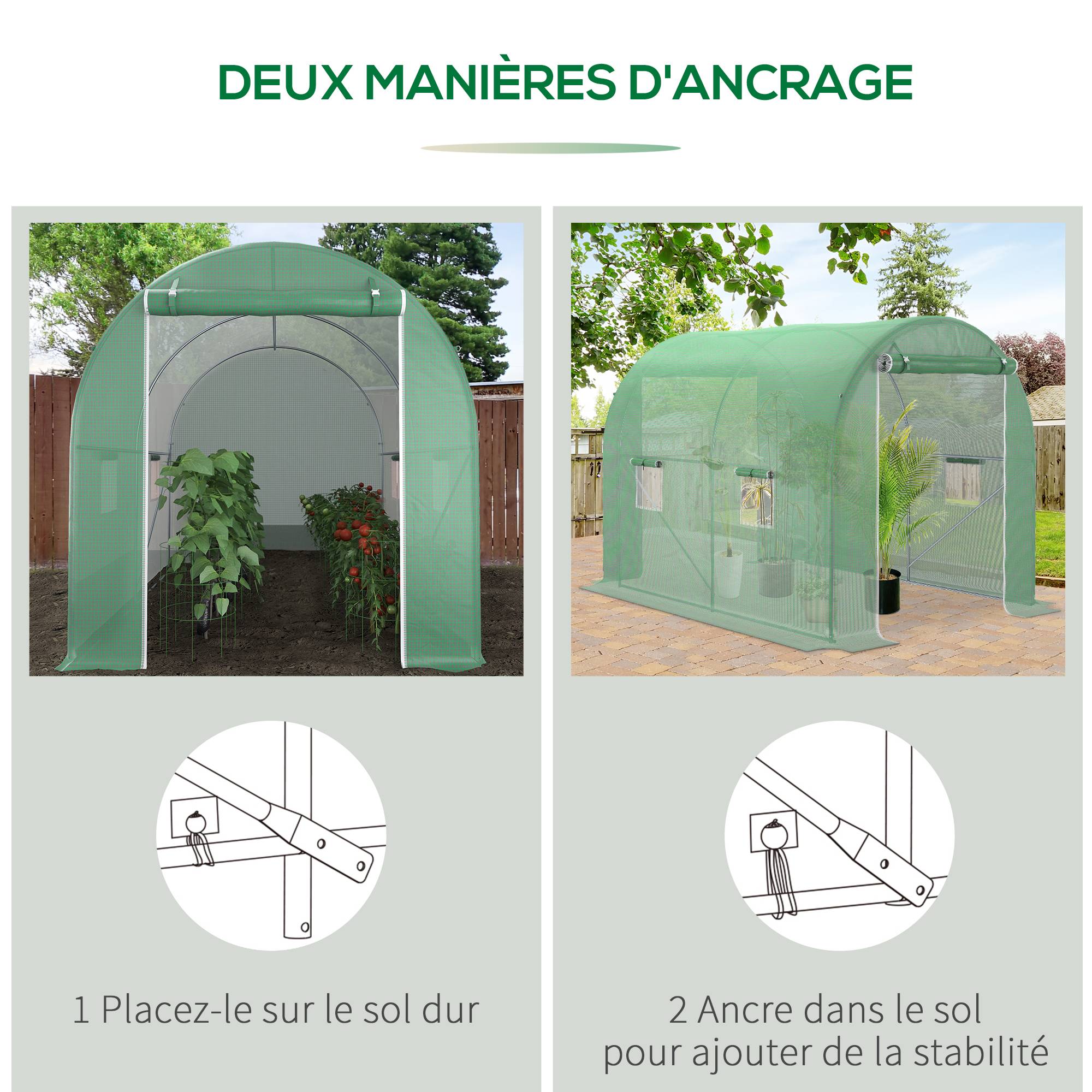 ComfortXL - Serre de Jardin Tunnel 6m² Acier galvanisé renforcé Porte zippée et 4 fenêtres 3x2x2,10m Vert - ComfortXL Outdoor Living - Image 8