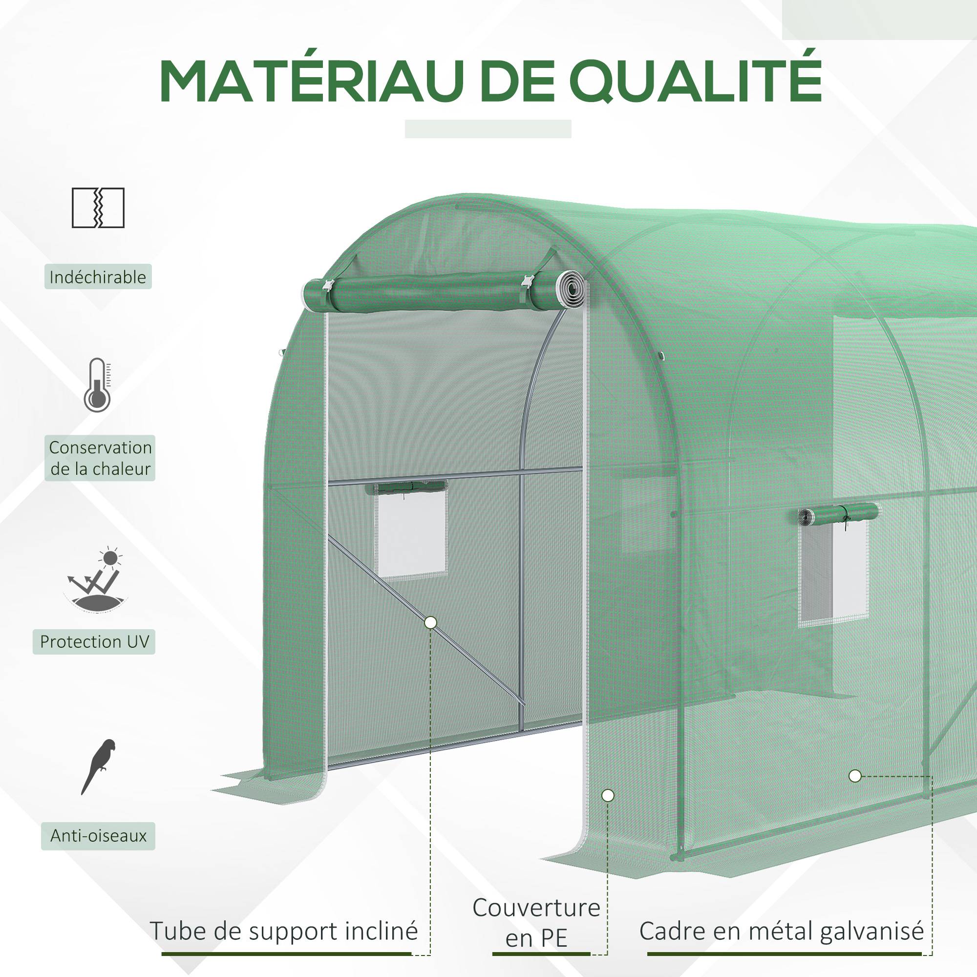 ComfortXL - Serre de Jardin Tunnel 6m² Acier galvanisé renforcé Porte zippée et 4 fenêtres 3x2x2,10m Vert - ComfortXL Outdoor Living - Image 6