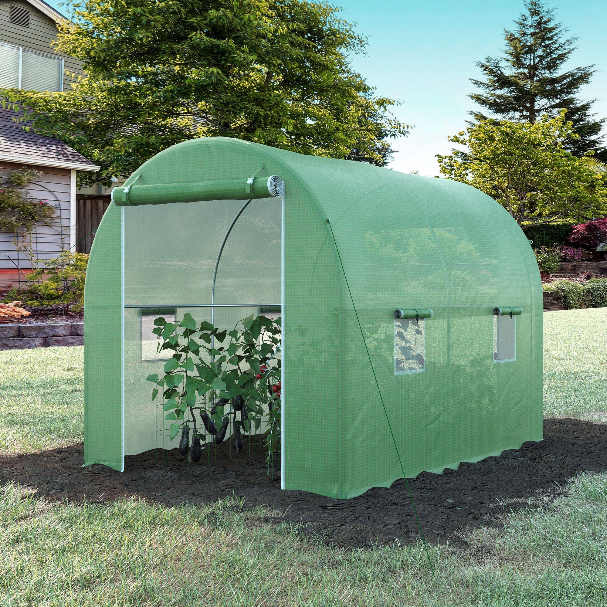 ComfortXL - Serre de Jardin Tunnel 6m² Acier galvanisé renforcé Porte zippée et 4 fenêtres 3x2x2,10m Vert - ComfortXL Outdoor Living - Image 4