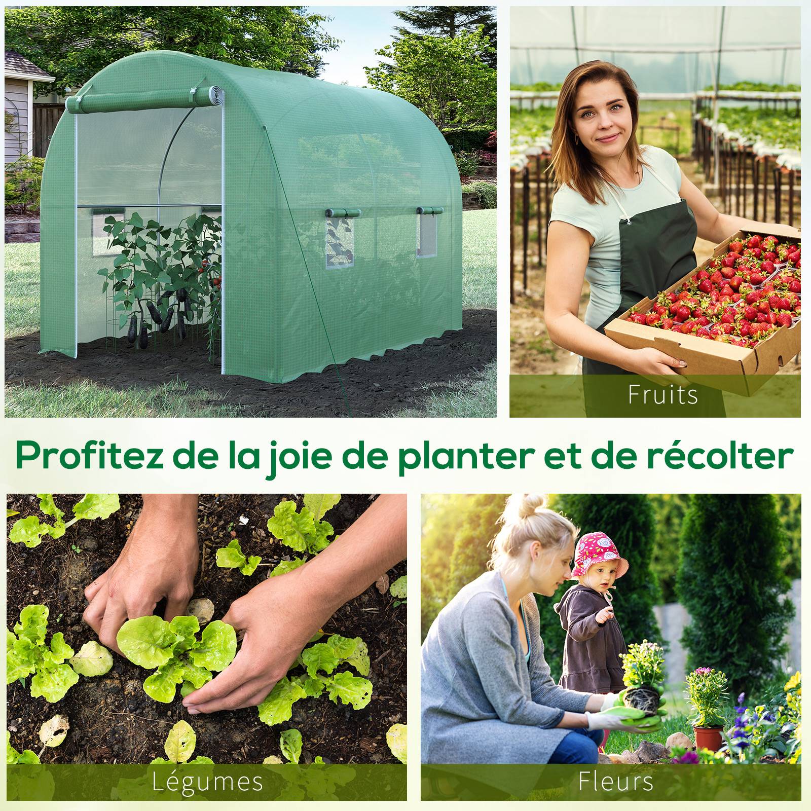 ComfortXL - Serre de Jardin Tunnel 6m² Acier galvanisé renforcé Porte zippée et 4 fenêtres 3x2x2,10m Vert - ComfortXL Outdoor Living - Image 9