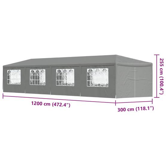 ComfortXL - Tente de réception PE acier événements extérieurs imperméable pliable 1200x300cm gris - ComfortXL Outdoor Living - Image 9