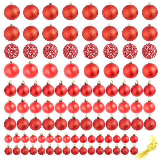 Ensemble de boules de Noël - Ornements de Noël - décorations de Noël 100 pcs 3/4/6 cm Rouge - Image 1