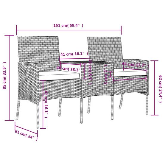 Canapé jardin | Canapé D'extérieur | Sofa De Jardin 2 places et table basse Résine tressée Anthracite Maison Chic - Image 5
