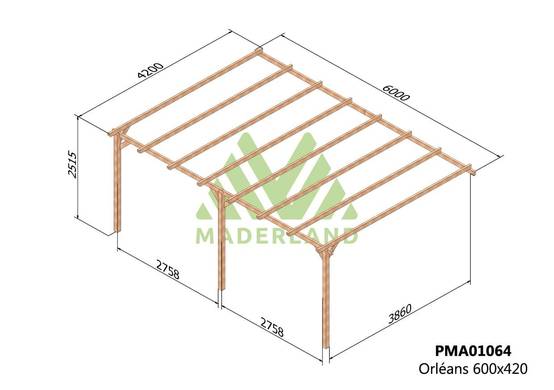 Pergola bois adossée ORLÉANS • 600x420 cm • traité • résistance élevée - Image 2