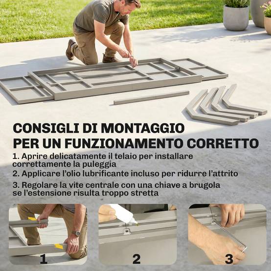 Table de jardin extensible aluminium acier 8 à 10 places effet bois gris argenté - ComfortXL Outdoor Living - Image 9