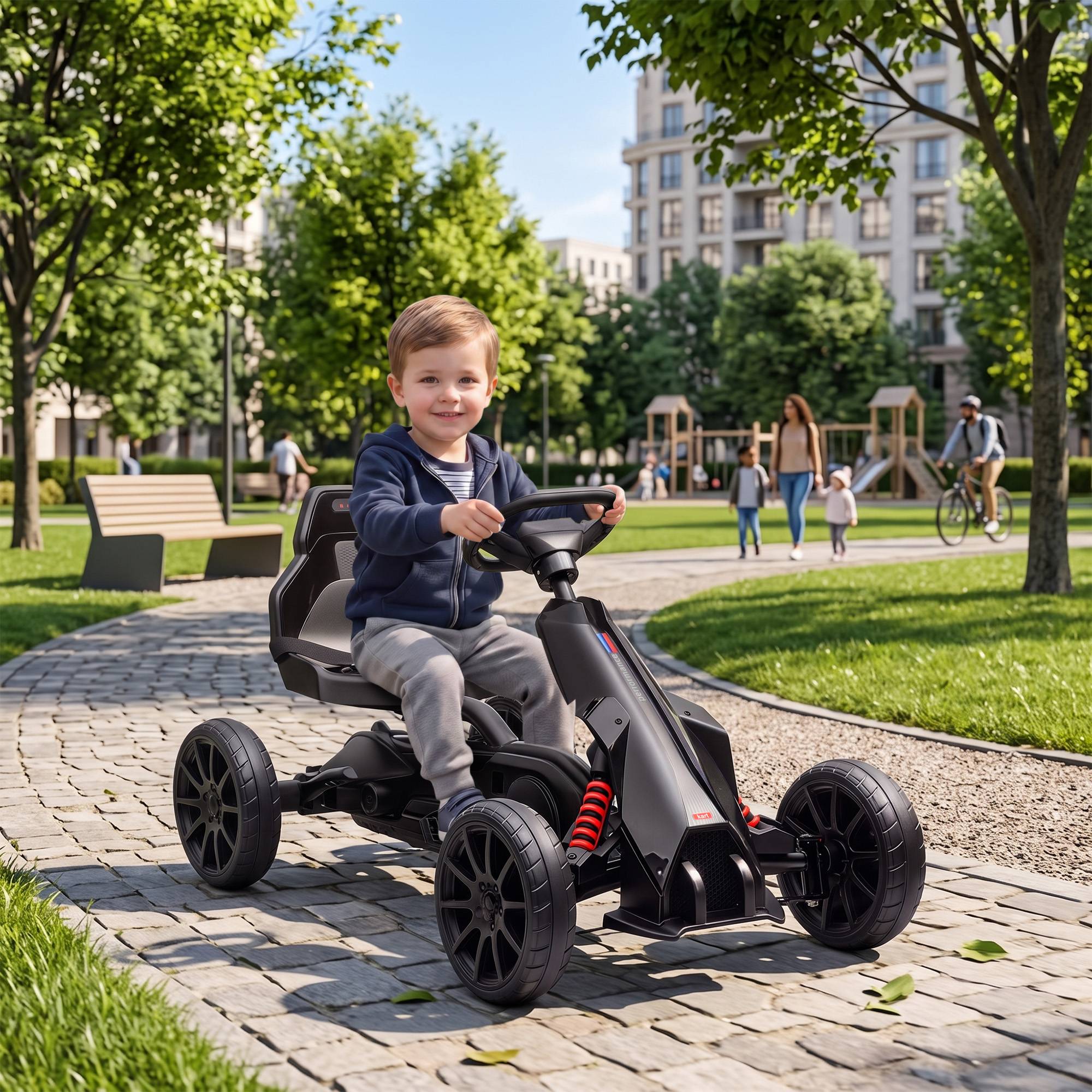 Sans Marque - Karting pédales enfants 3-8 ans siège réglable roues EVA 100x58x58,5 cm noir - Image 4