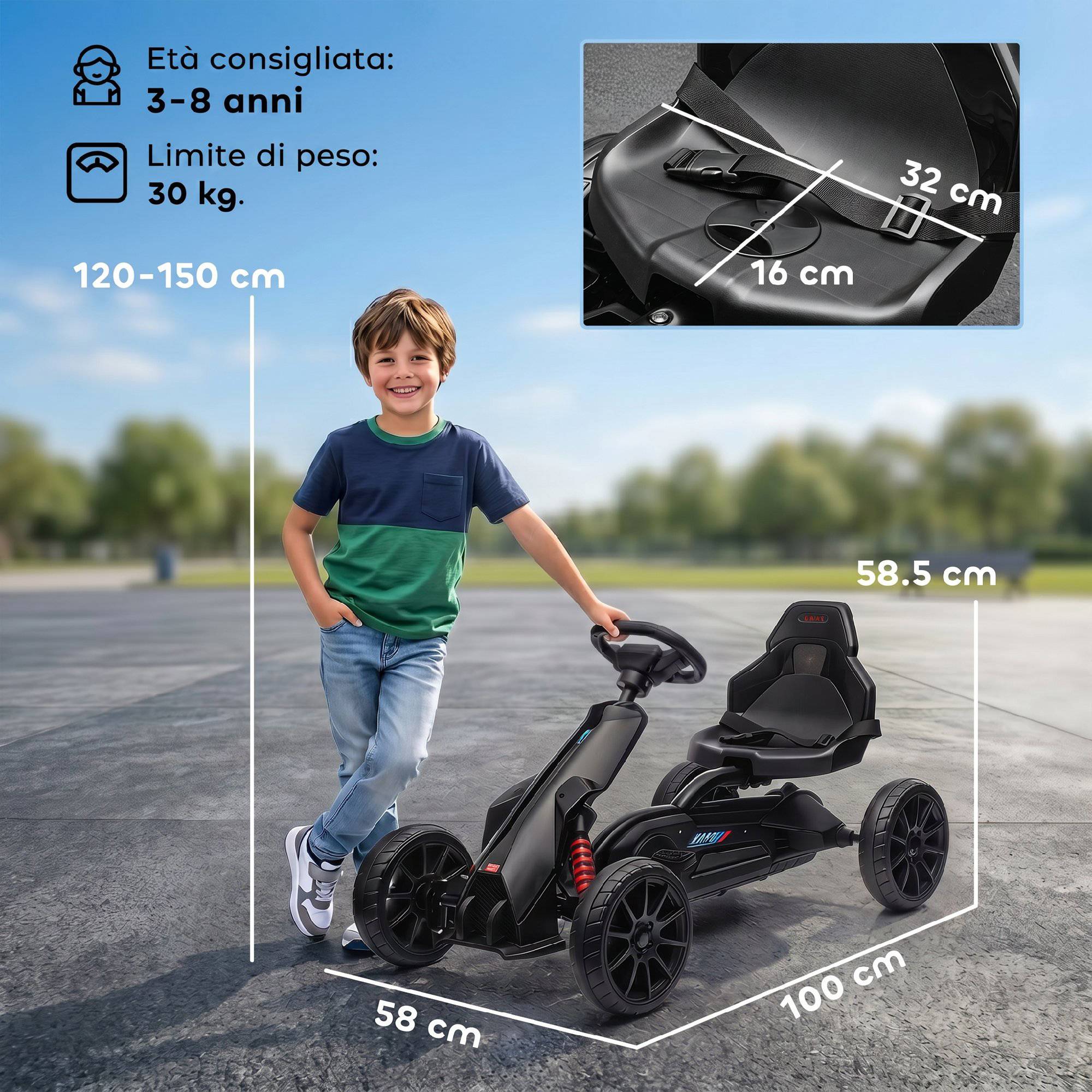 Sans Marque - Karting pédales enfants 3-8 ans siège réglable roues EVA 100x58x58,5 cm noir - Image 5