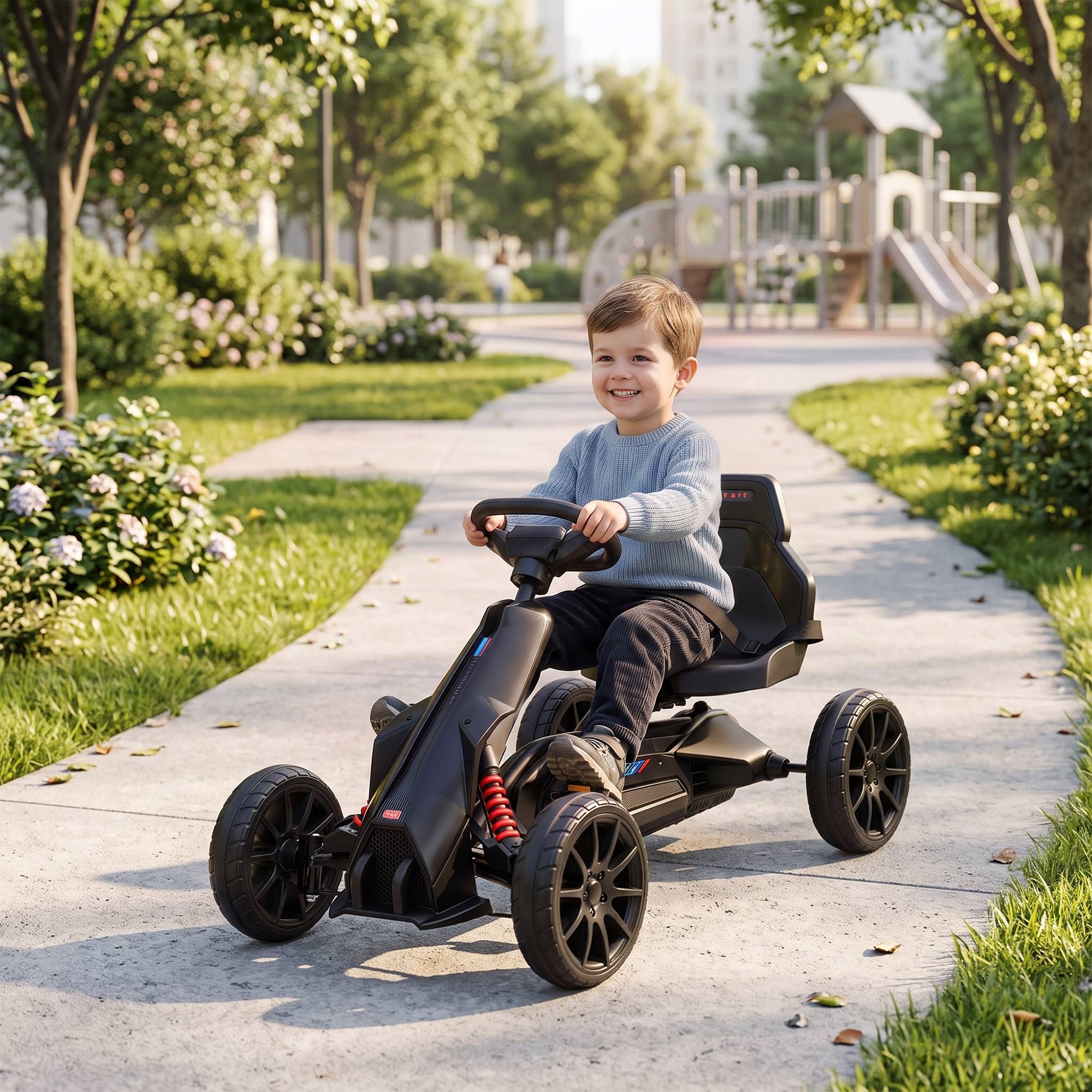 Sans Marque - Karting pédales enfants 3-8 ans siège réglable roues EVA 100x58x58,5 cm noir - Image 3