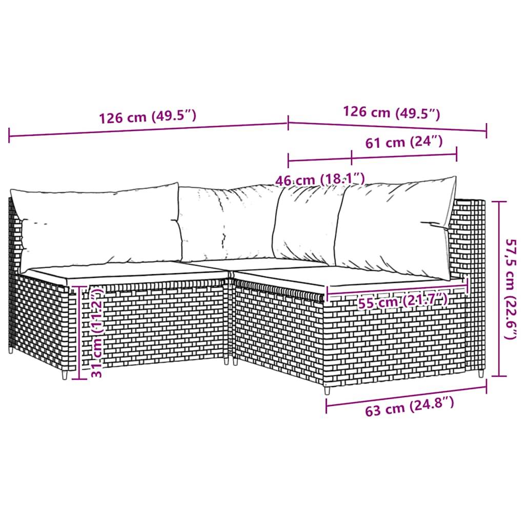 Vidaxl - Salon de jardin 3 pcs avec coussins Noir Résine tressée vidaXL 319732 - Imagen 3