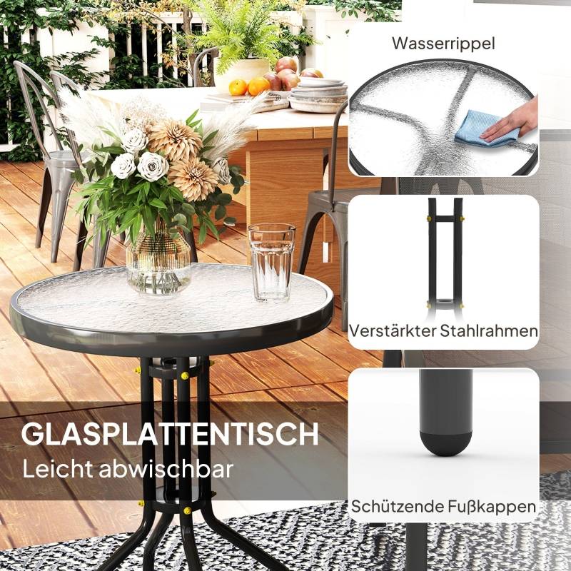 Salon de jardin bistrot 3 pièces acier et verre terrasse chaises empilables noir - ComfortXL Outdoor Living - Image 7