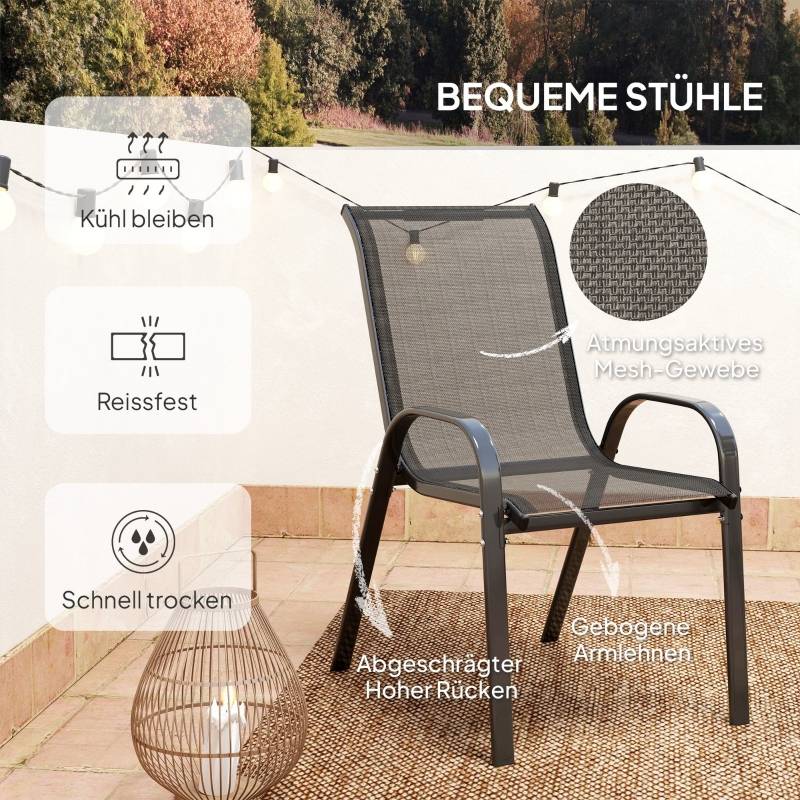 Salon de jardin bistrot 3 pièces acier et verre terrasse chaises empilables noir - ComfortXL Outdoor Living - Image 6