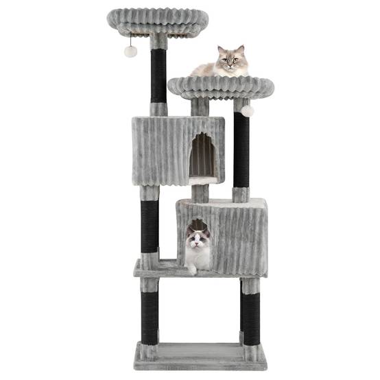 Maison Chic - Grand Arbre à Chat à Plusieurs Niveaux Tour pour Chat de 156cm 2 Lits Poteaux à Griffer Gris - Image 1