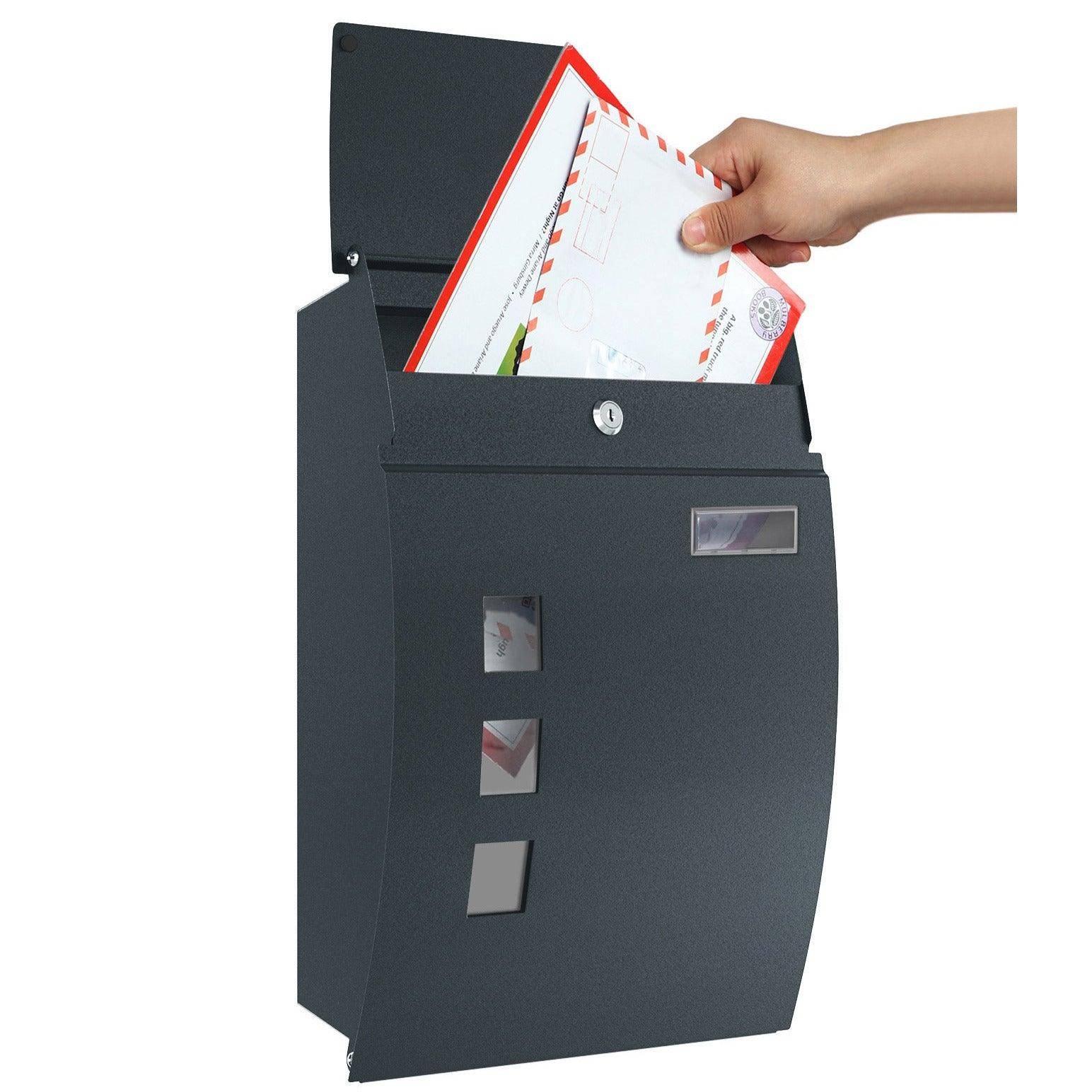 Helloshop26 - Boîte aux lettres murale avec fenêtres de visualisation emplacement pour nom 2 clés facile à installer gris anthracite - Imagen 2