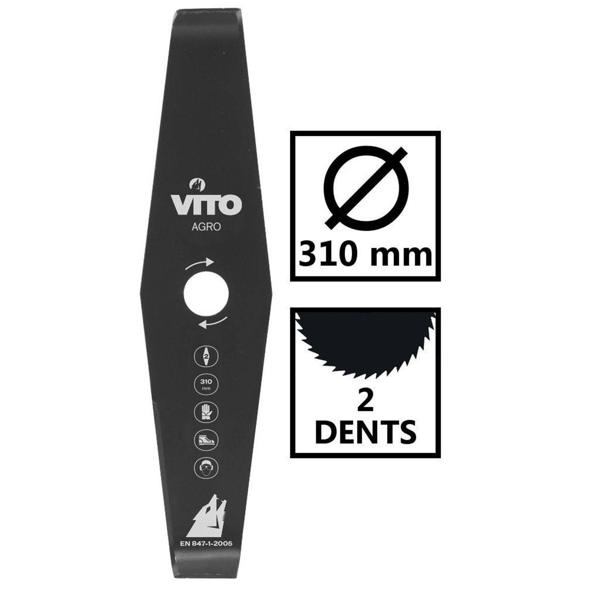 Lame de coupe pour débroussailleuse 2 dents Diam 310mm Alesage 25.4 VITO - Image 2