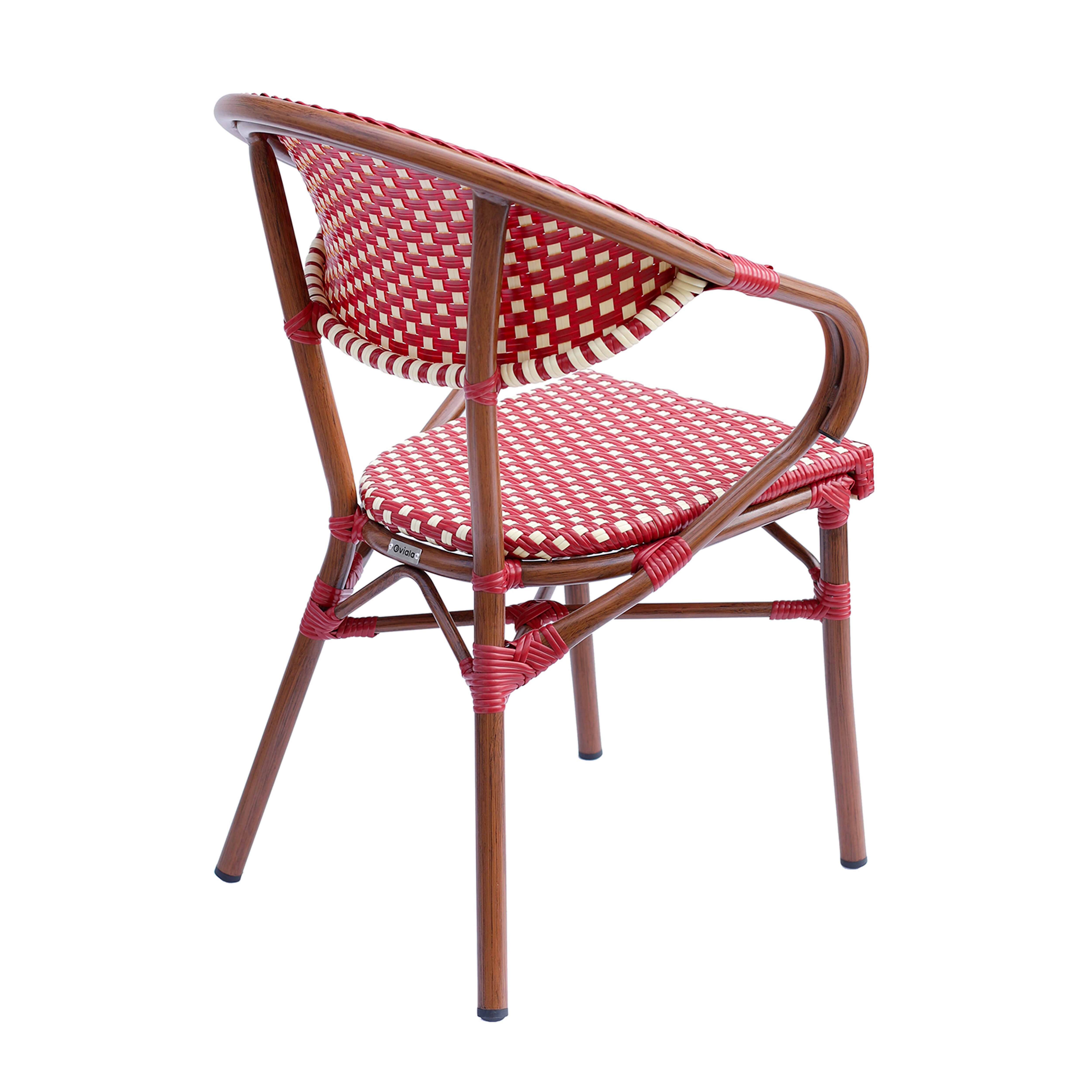 Oviala - Fauteuil de terrasse bistrot parisien en aluminium rouge Levallois - Oviala - Imagen 6