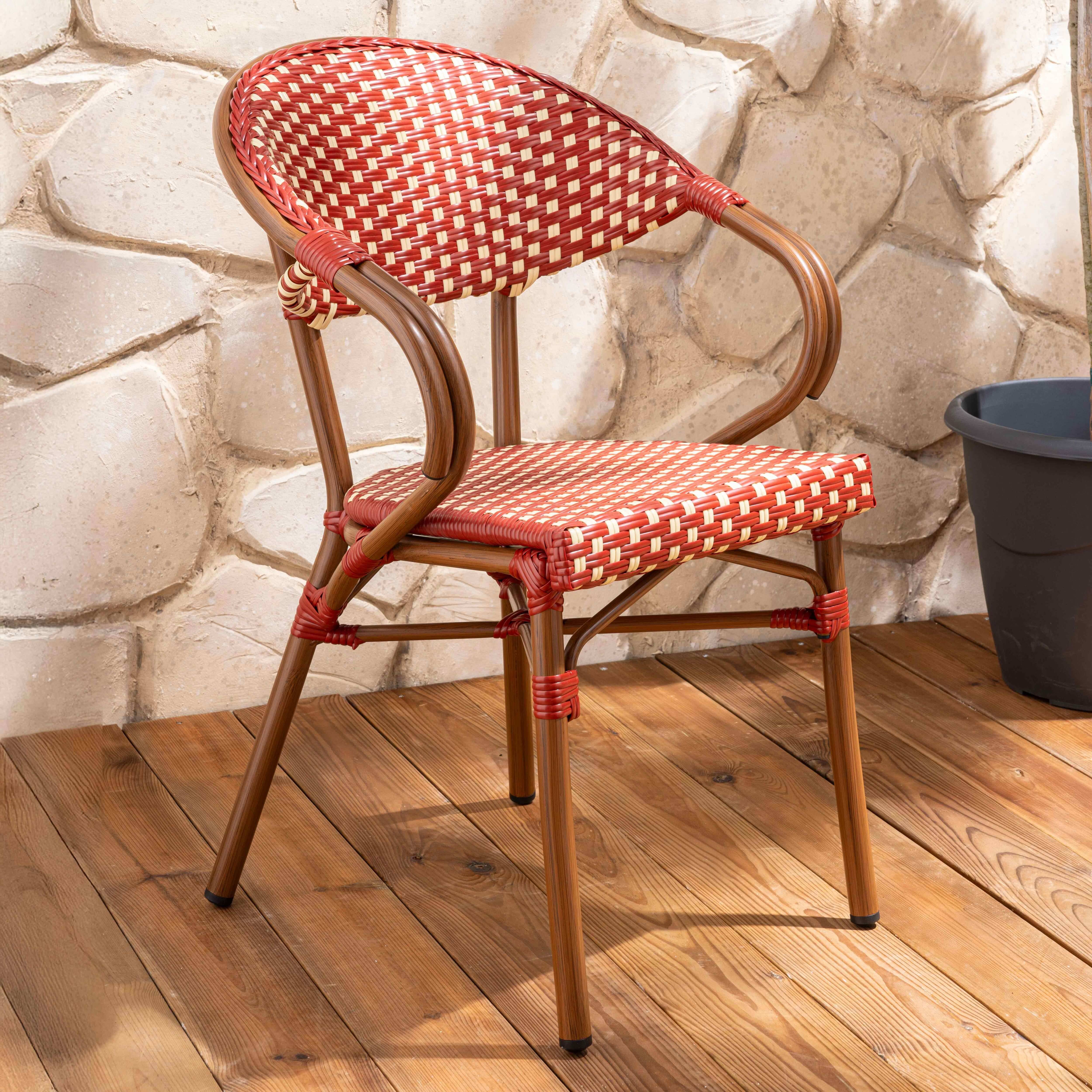 Oviala - Fauteuil de terrasse bistrot parisien en aluminium rouge Levallois - Oviala - Imagen 2