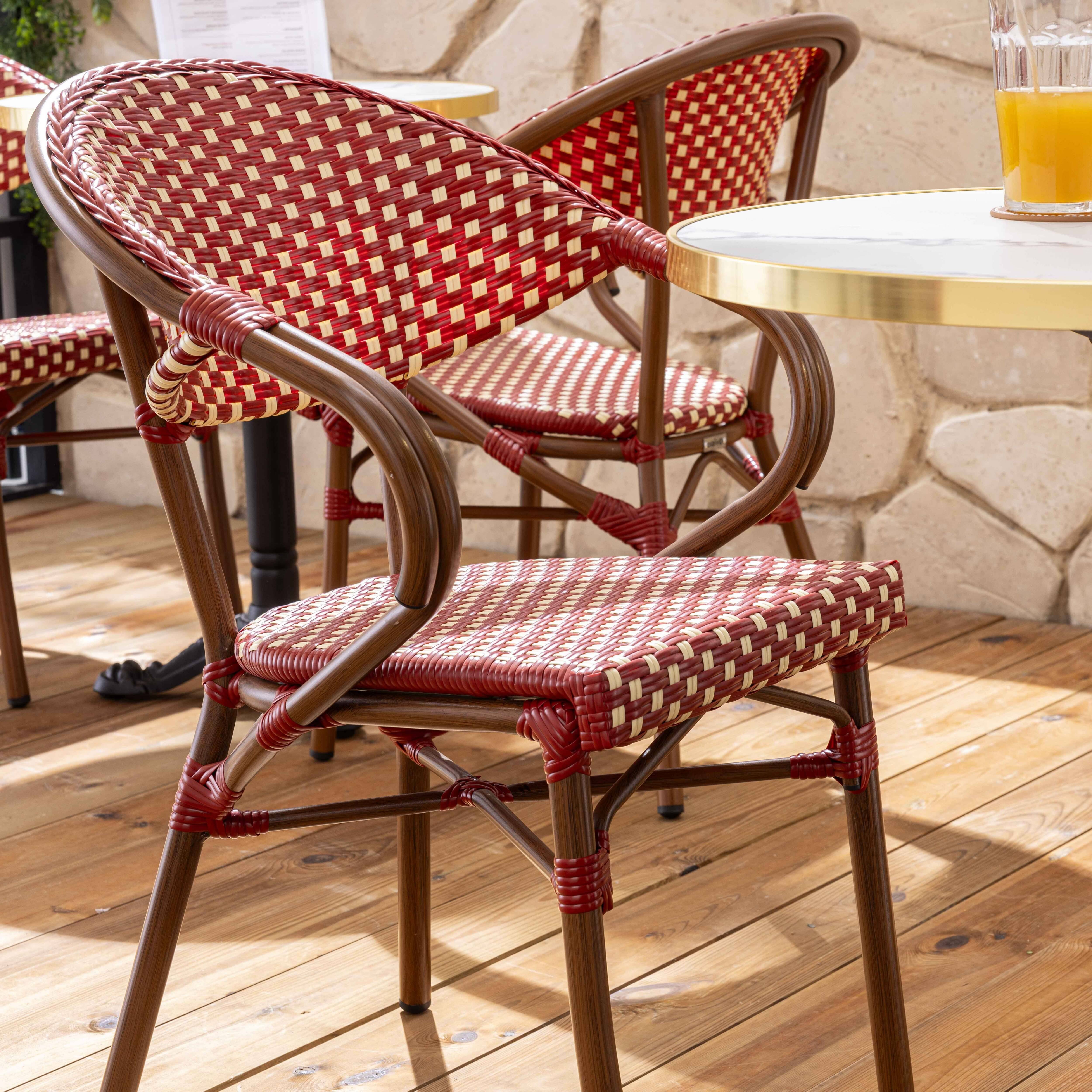 Oviala - Fauteuil de terrasse bistrot parisien en aluminium rouge Levallois - Oviala - Imagen 3
