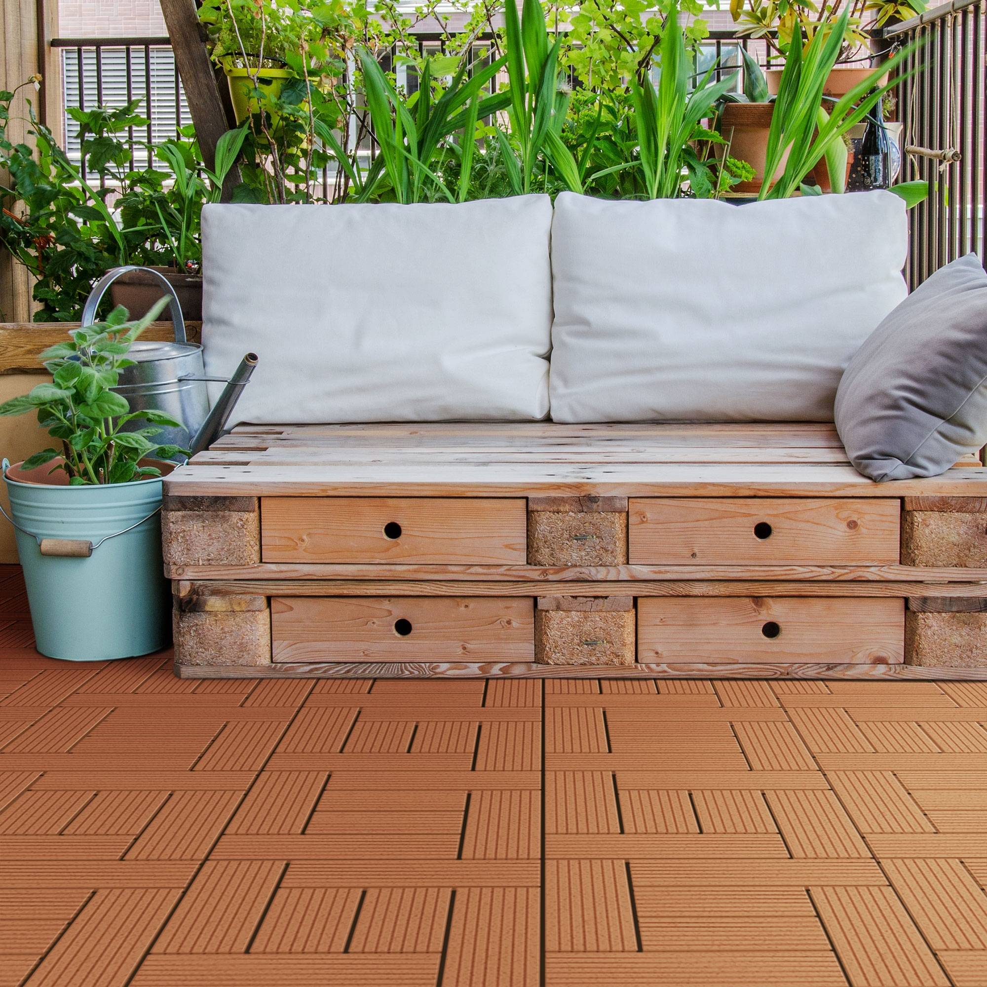 Ecd-Germany - Carreaux WPC de sol 30x30 cm 5m² mosaïque pour marron clair - Imagen 1