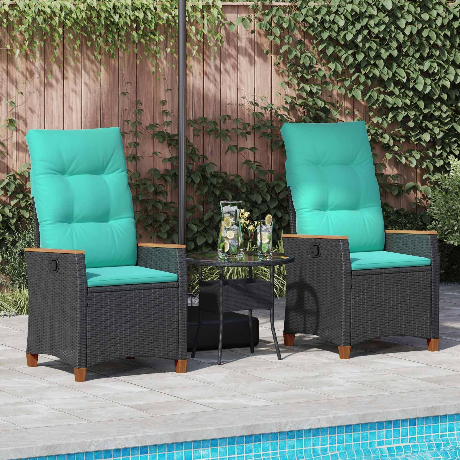 PANGIVO - Chaise de jardin inclinable Noir et turquoise 64 x 57,5 x 112 cm - PANGIVO - Image 3