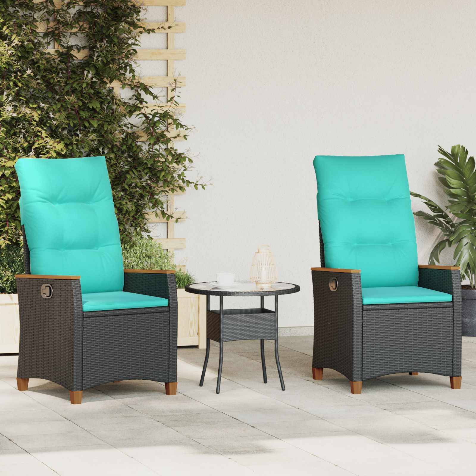 PANGIVO - Chaise de jardin inclinable Noir et turquoise 64 x 57,5 x 112 cm - PANGIVO - Image 1