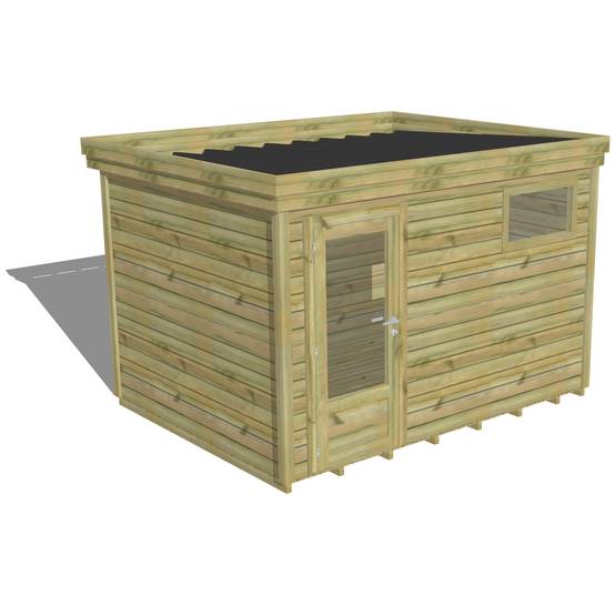 ABRI DE JARDIN bois autoclave 27mm - 3,44x2,64m / 9m2 - Bac acier - Plancher bois - Image 1