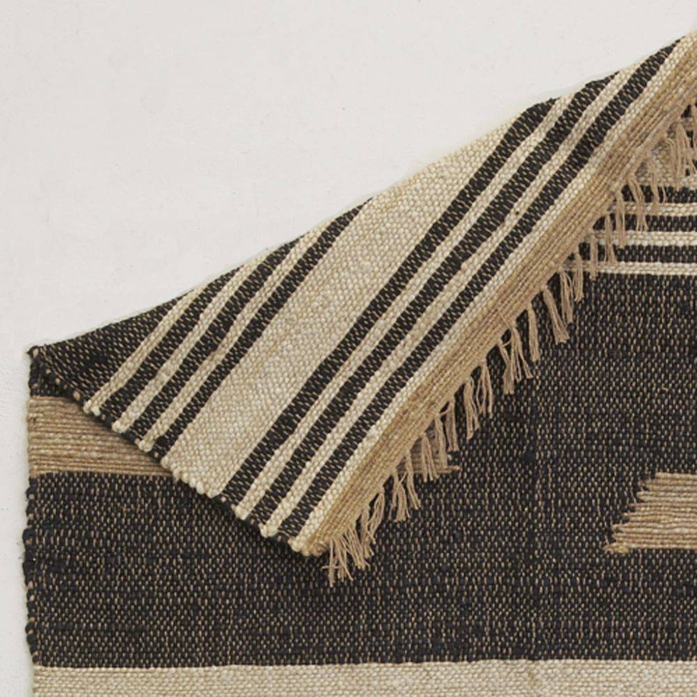 Aubry Gaspard - Tapis en jute naturel et coton naturel et teinté Ethnique Naturel et noir - 120 x 180 cm - Imagen 3