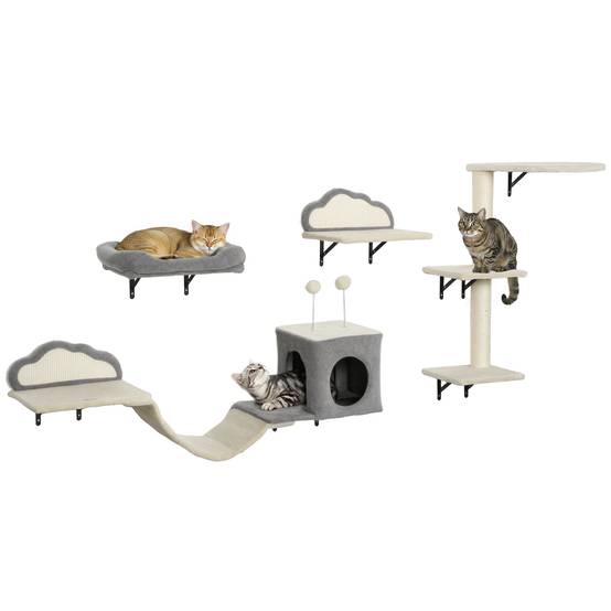 Sans Marque - Arbre à chat mural, surfaces à griffer en sisal, ensemble de 4 pièces, pour 1 à 3 chats, beige - Image 1