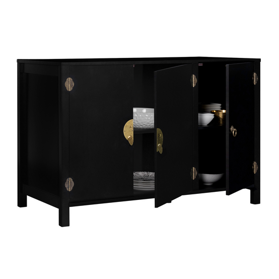 Buffet bas 110 cm YANG 3 portes bois noir - Image 4