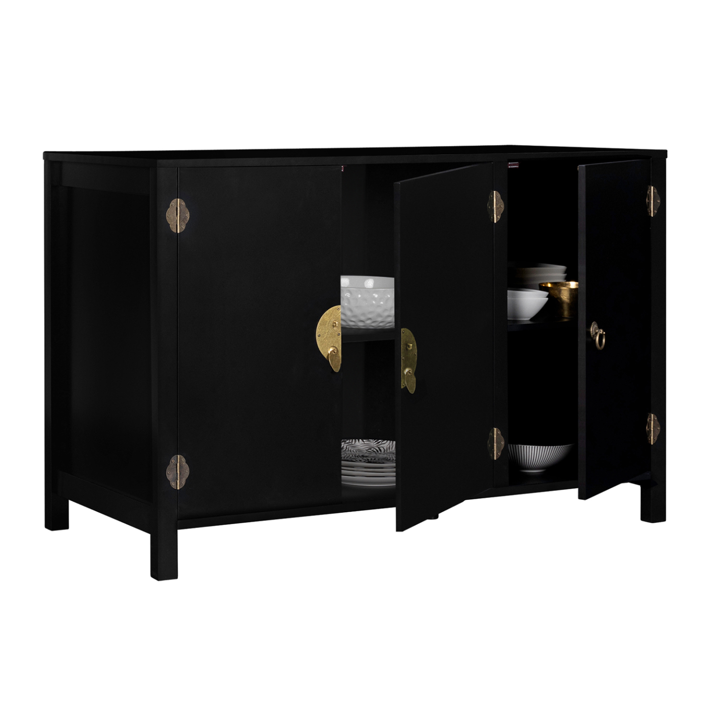 Buffet bas 110 cm YANG 3 portes bois noir - Image 4
