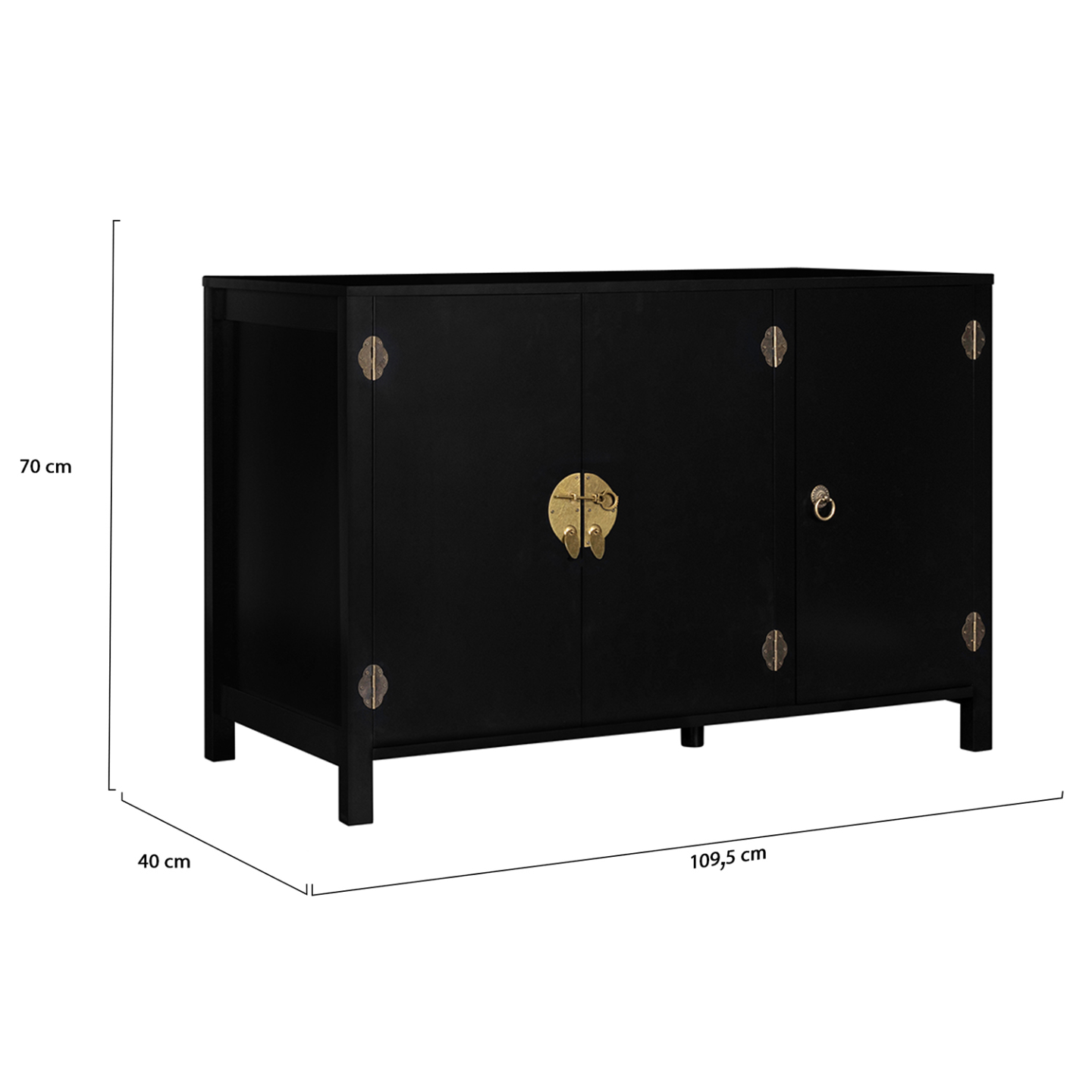 Buffet bas 110 cm YANG 3 portes bois noir - Image 6