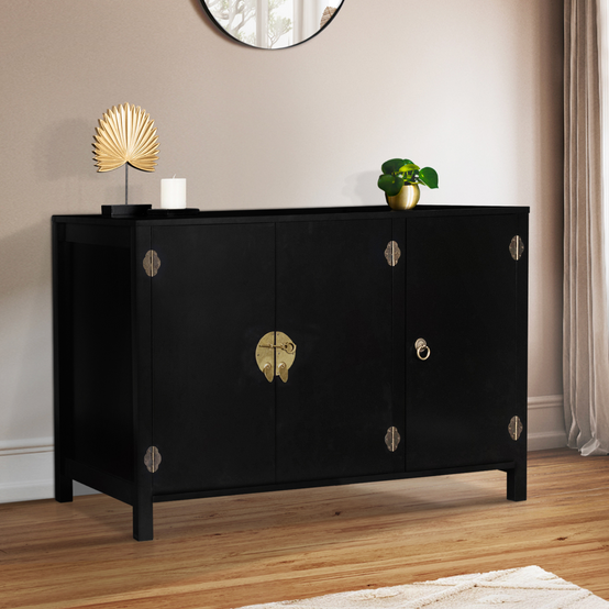 Buffet bas 110 cm YANG 3 portes bois noir - Image 1