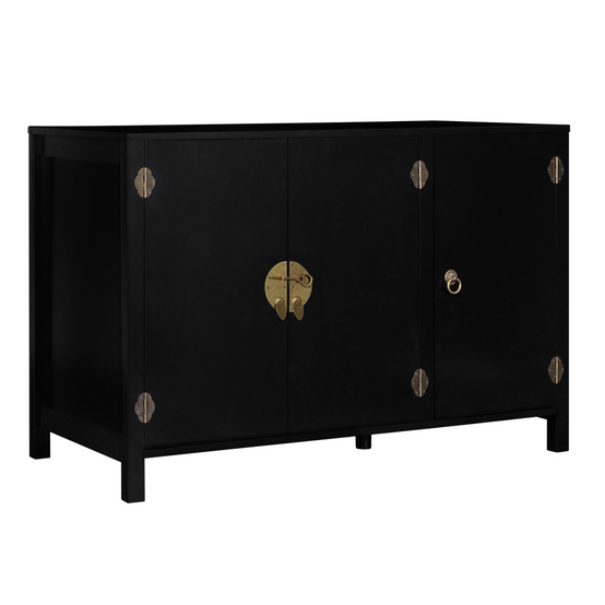 Buffet bas 110 cm YANG 3 portes bois noir - Image 2