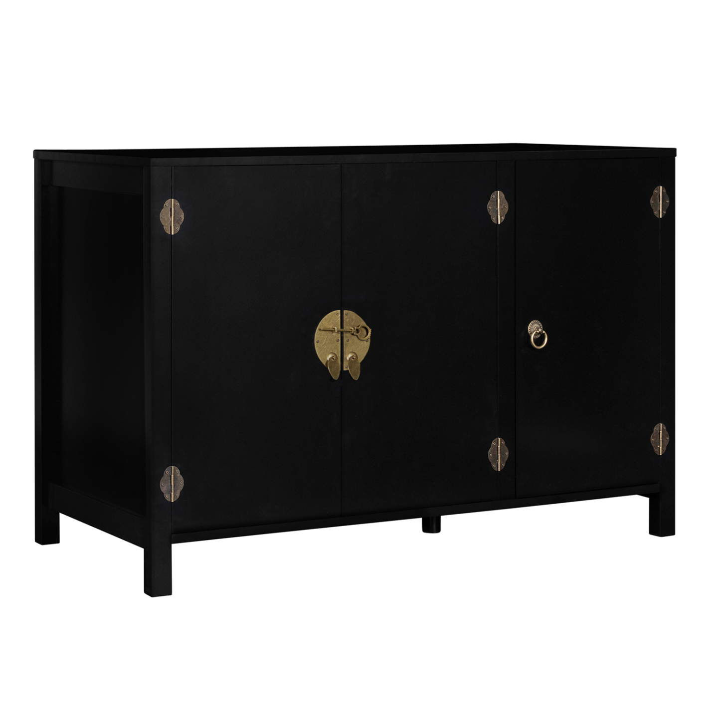 Buffet bas 110 cm YANG 3 portes bois noir - Image 2
